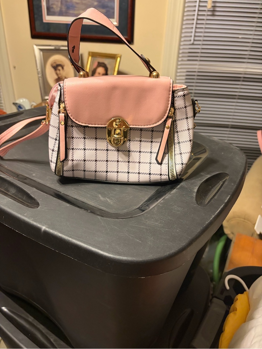 Pink Plaid Top-Handle Crossbody Bag - Fashionable Women's Handbag
